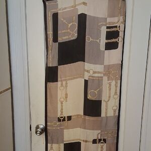 Vitage Pierre Cardin Beige and Black Equestarian Chain Silk Border Scarf 70in